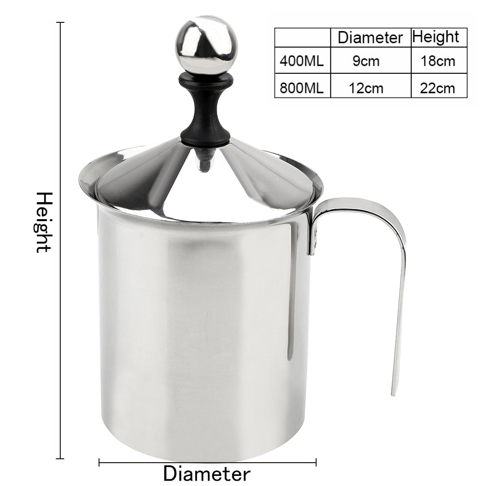 Manual Milk Frother 400/800ML - Double Mesh Coffee Foamer
