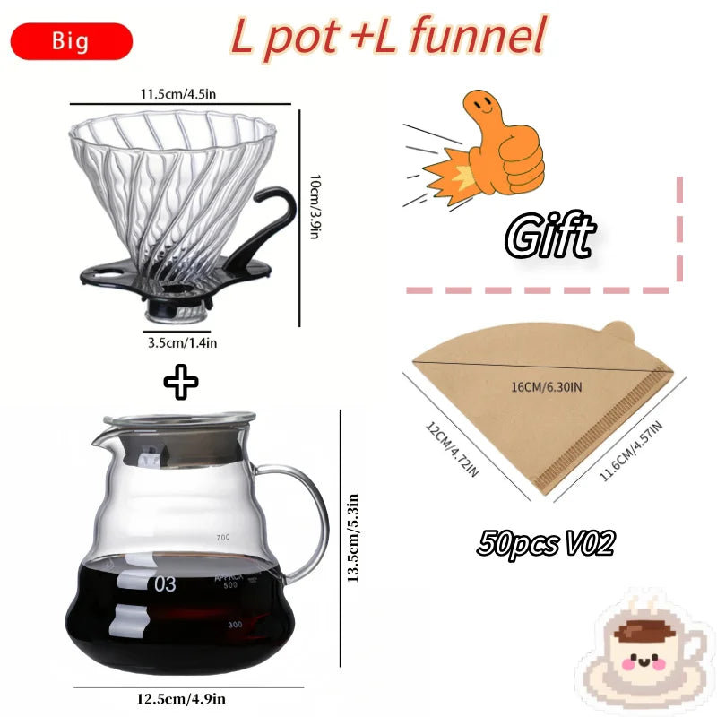 Glass Coffee Pot and Funnel Hand-Made Coffee Pot Filter Set Cloud Shaped Coffee Maker Server with Extraction Cup for Home Use