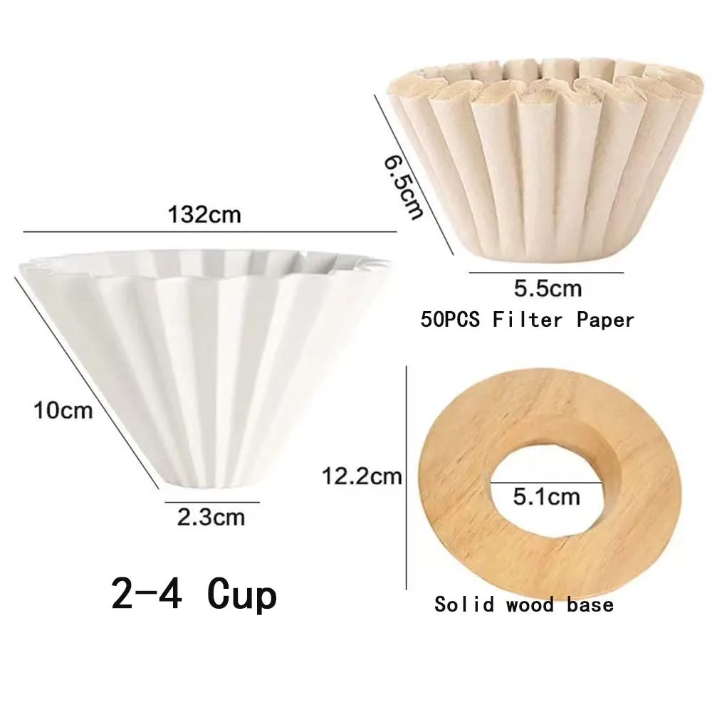 3pcs/set Ceramic Coffee Dripper Pour Over Coffee Maker Handmade Origami Coffee Filter Cup Flower Shape Funnel Drip Cafe Cake Cup