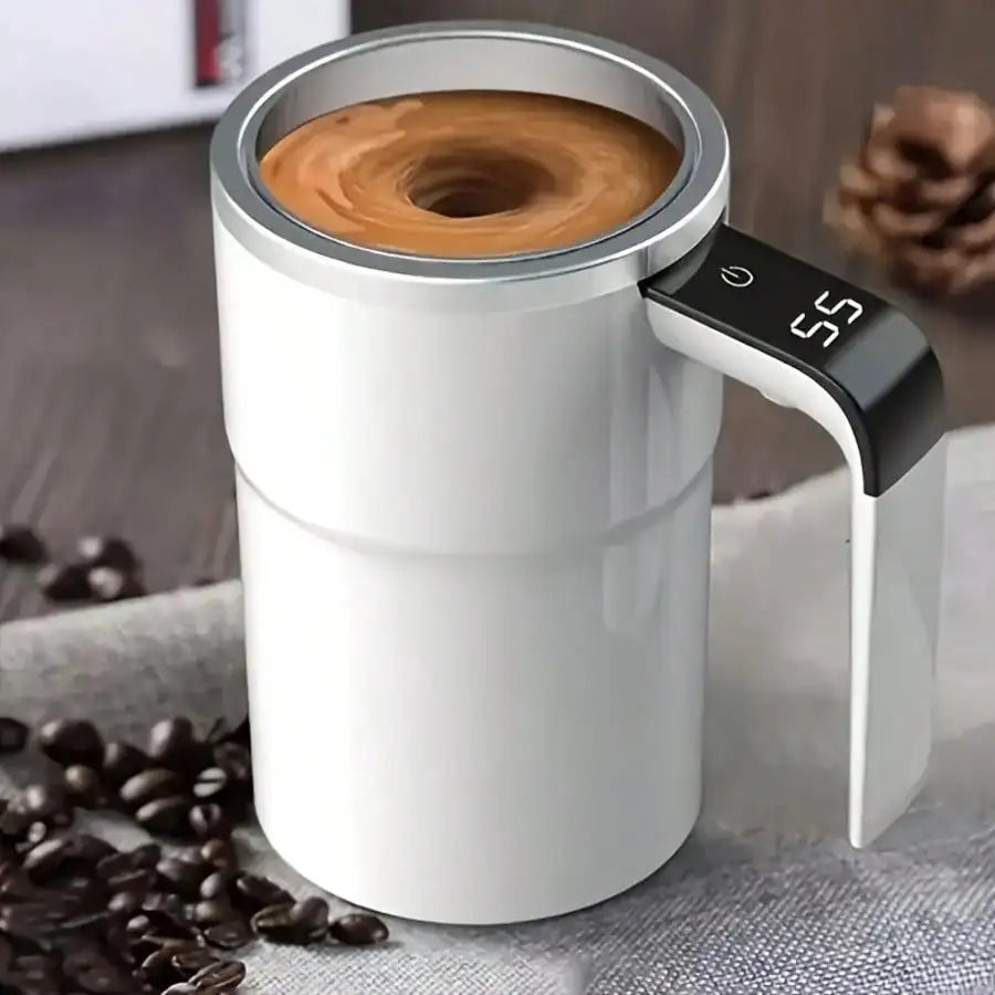 Automatic Stirring Coffee Mug With Temperature Display, USB-Rechargeable, 304 Stainless Steel, 200mAh Battery, Magnetic Stirrer – Portable For Home And Office Use, Temperature Display Mug,Gift For Coffee Lovers