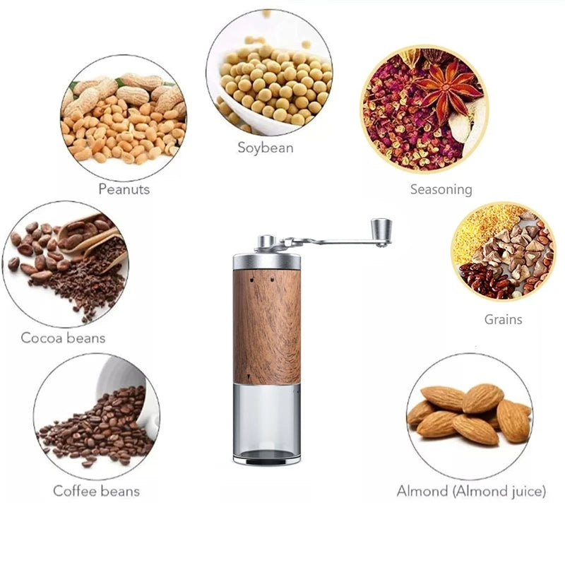 Coffee Bean Grinder Portable Wood Grain Stainless Steel