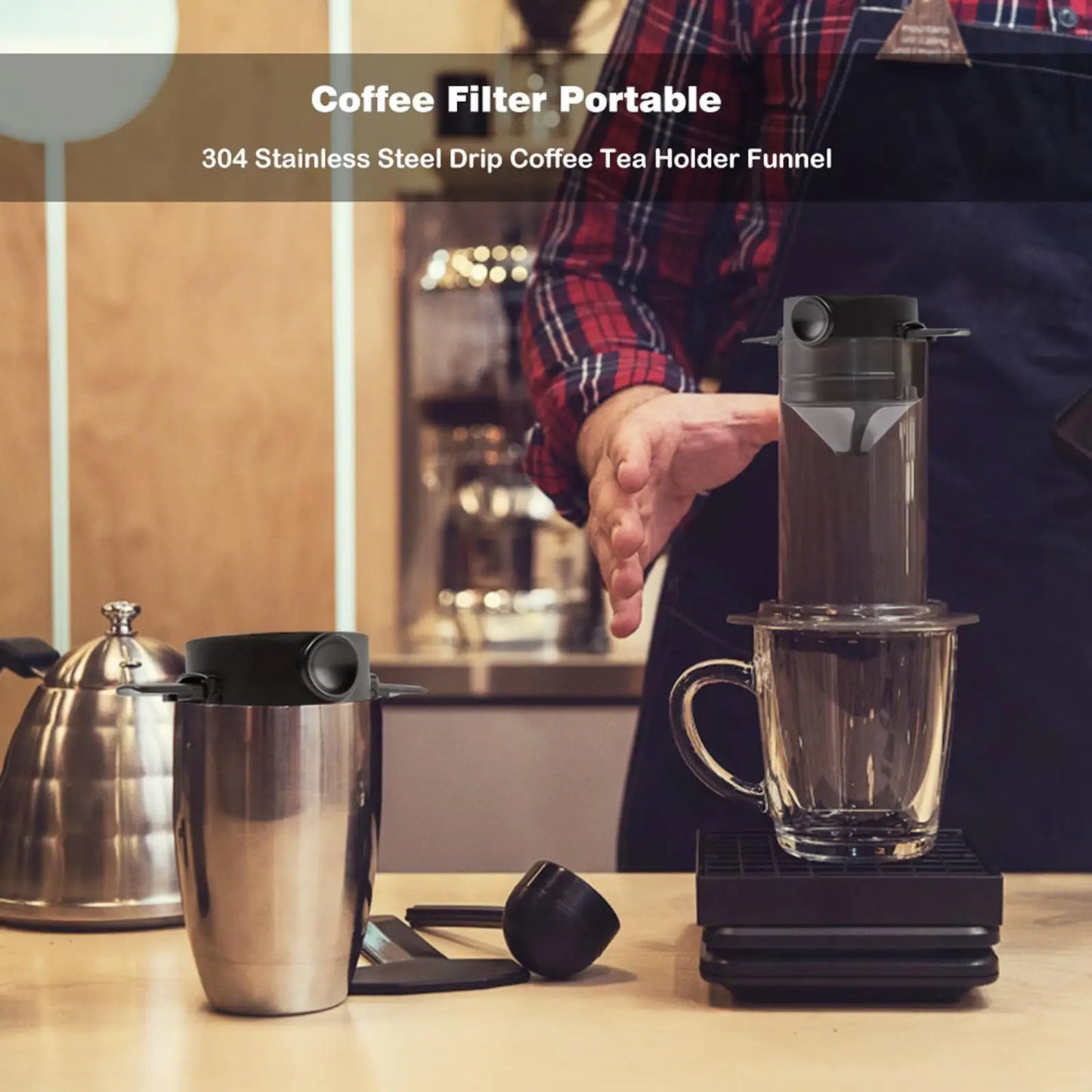 2PCS Folding Hand Brewed Coffee Filter Coffee Dripper Cone for Drip Coffee and Tea with Stainless Steel Tea Filter Holder
