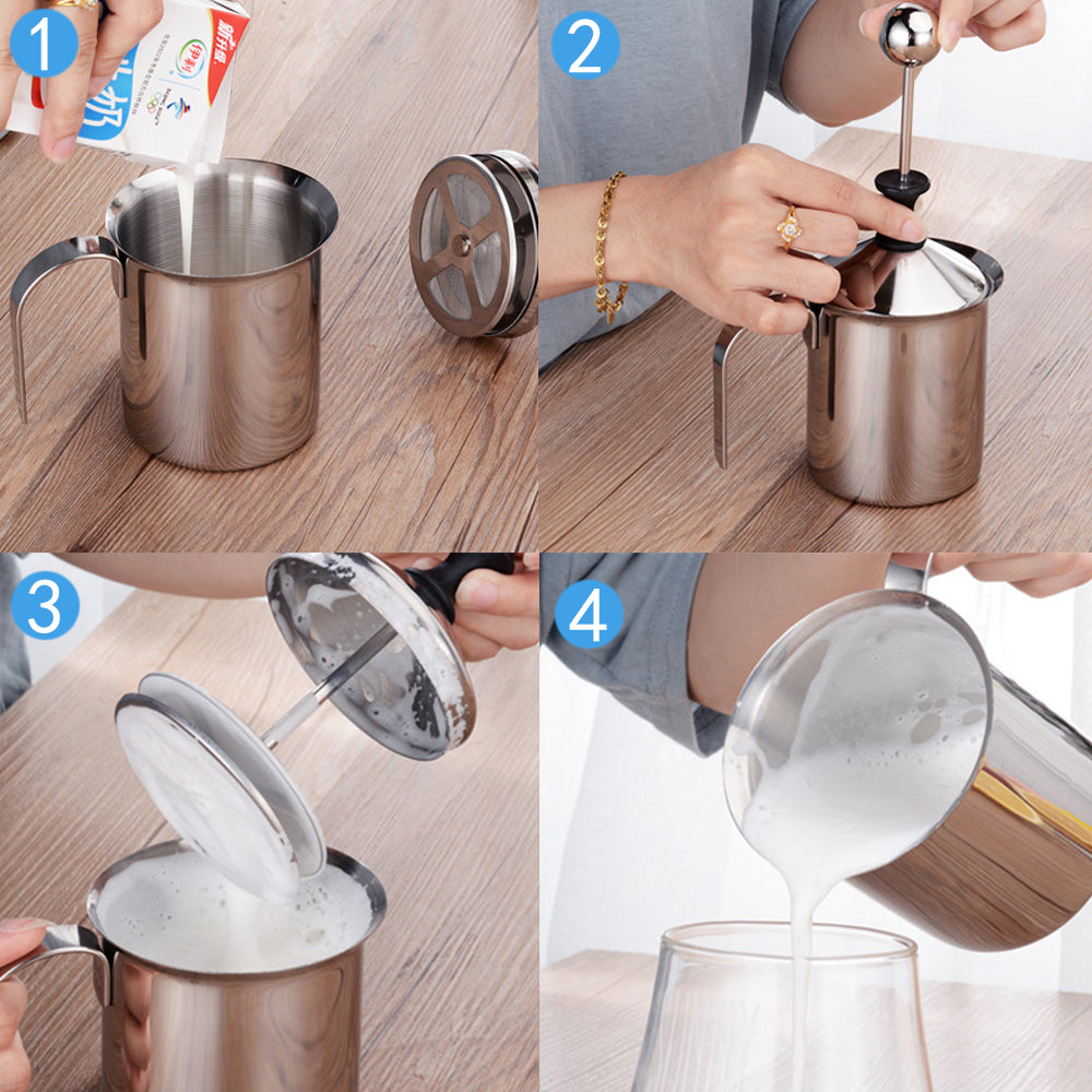 Manual Milk Frother 400/800ML - Double Mesh Coffee Foamer