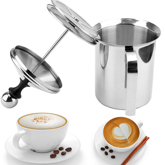 Manual Milk Frother 400/800ML - Double Mesh Coffee Foamer
