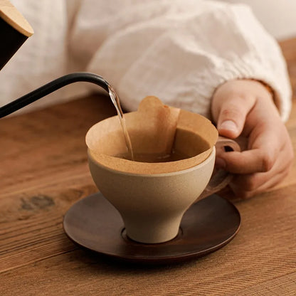 Rustic Terracotta Coffee Cup Set, Vintage Ceramic Latte Mugs w/Saucers, Microwave Dishwasher Safe, Home Cafe Afternoon Tea