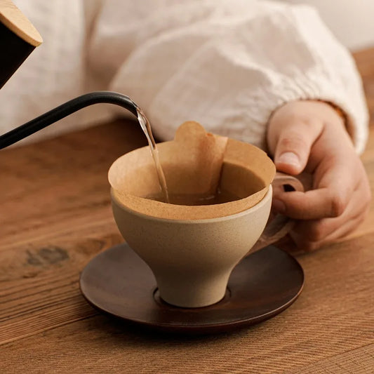 Rustic Terracotta Coffee Cup Set, Vintage Latte Mugs w/Saucers, Microwave Dishwasher Safe, Home Cafe Afternoon Tea
