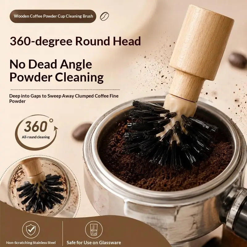 Coffee Portafilter Cleaning Brush Non-Shedding Bristles 50/55mm Wooden Handle for Home DIY Espresso Brewing Cleaning