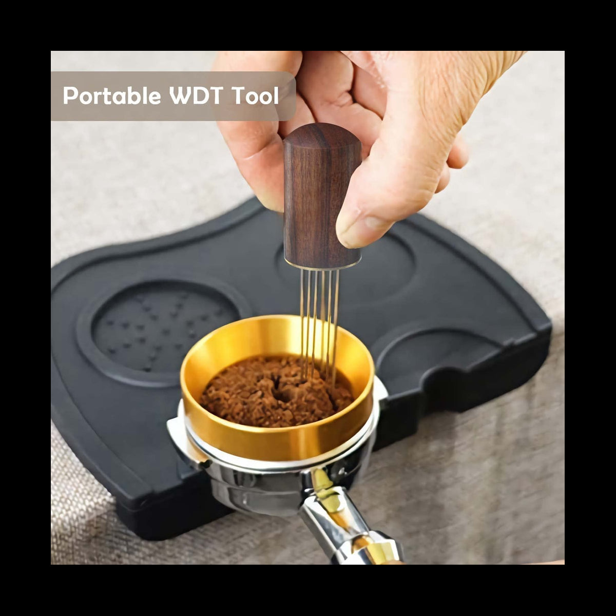 Coffee Stirrer Tool - 6 Needle Walnut, Portable & Precise