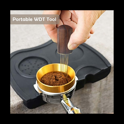 Coffee Stirrer Tool - 6 Needle Walnut, Portable & Precise