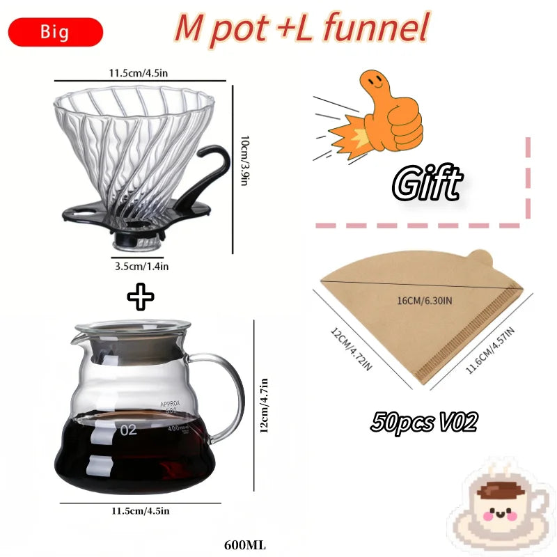 Glass Coffee Pot and Funnel Hand-Made Coffee Pot Filter Set Cloud Shaped Coffee Maker Server with Extraction Cup for Home Use