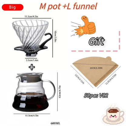 Glass Coffee Pot and Funnel Hand-Made Coffee Pot Filter Set Cloud Shaped Coffee Maker Server with Extraction Cup for Home Use