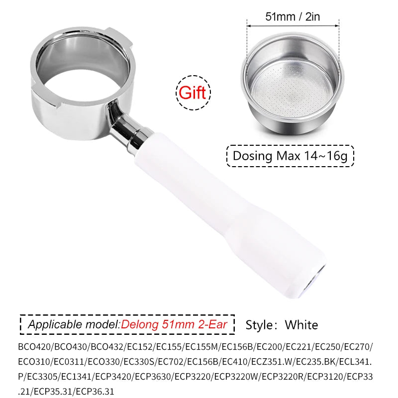 51mm Delonghi Portafilter - Bottomless Stainless Steel