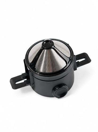 Reusable Coffee Filter Set with Double Layer Stainless Steel Mesh, Foldable Pour Over Dripper and Glass Cup for Coffee & Tea