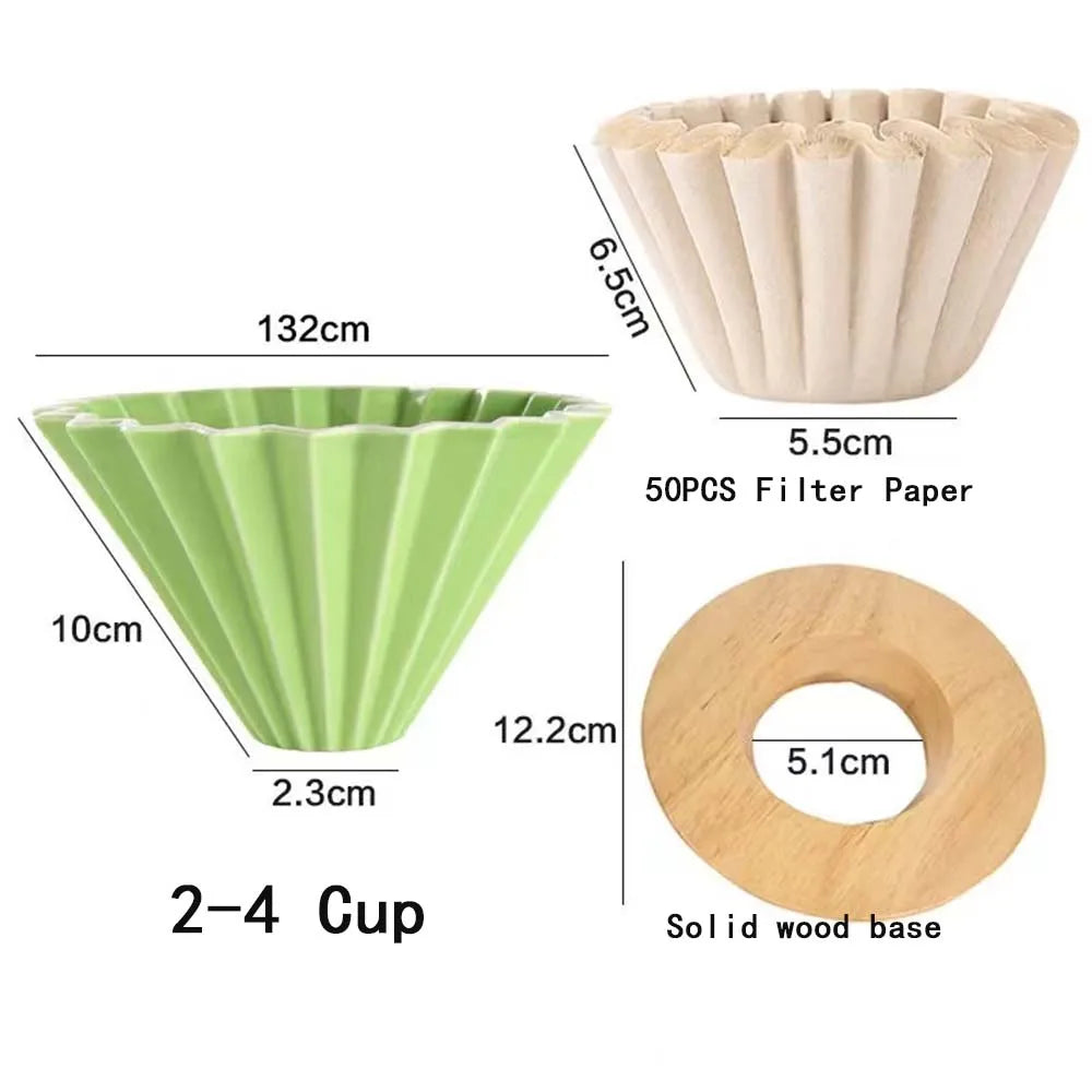 3pcs/set Ceramic Coffee Dripper Pour Over Coffee Maker Handmade Origami Coffee Filter Cup Flower Shape Funnel Drip Cafe Cake Cup