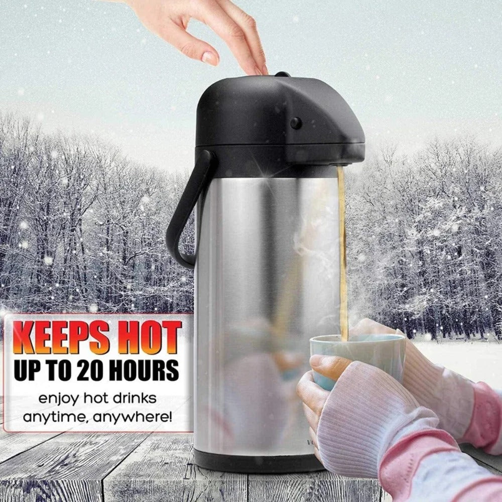 Coffee Thermos: Stainless Steel Airpot Dispenser 3L - Hot & Cold Beverage Server