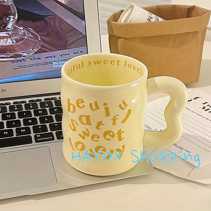 Coffee Mug: Ceramic Alphabet Mug 13.5oz - Unique Handle Coffee Cup Gift