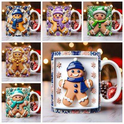 Ceramic Mugs: 3D Gingerbread Man Ceramic Mug - Cute Christmas Gift 11oz