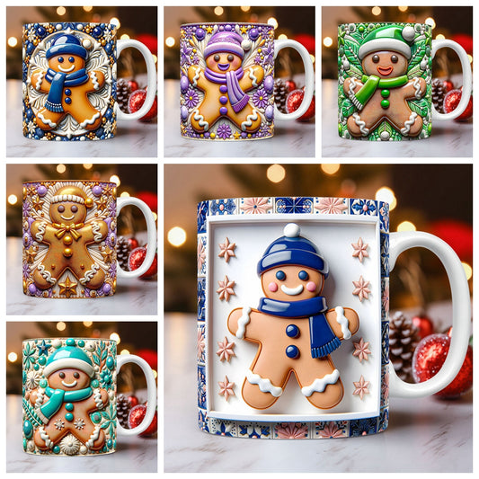 Ceramic Mugs: 3D Gingerbread Man Ceramic Mug - Cute Christmas Gift 11oz
