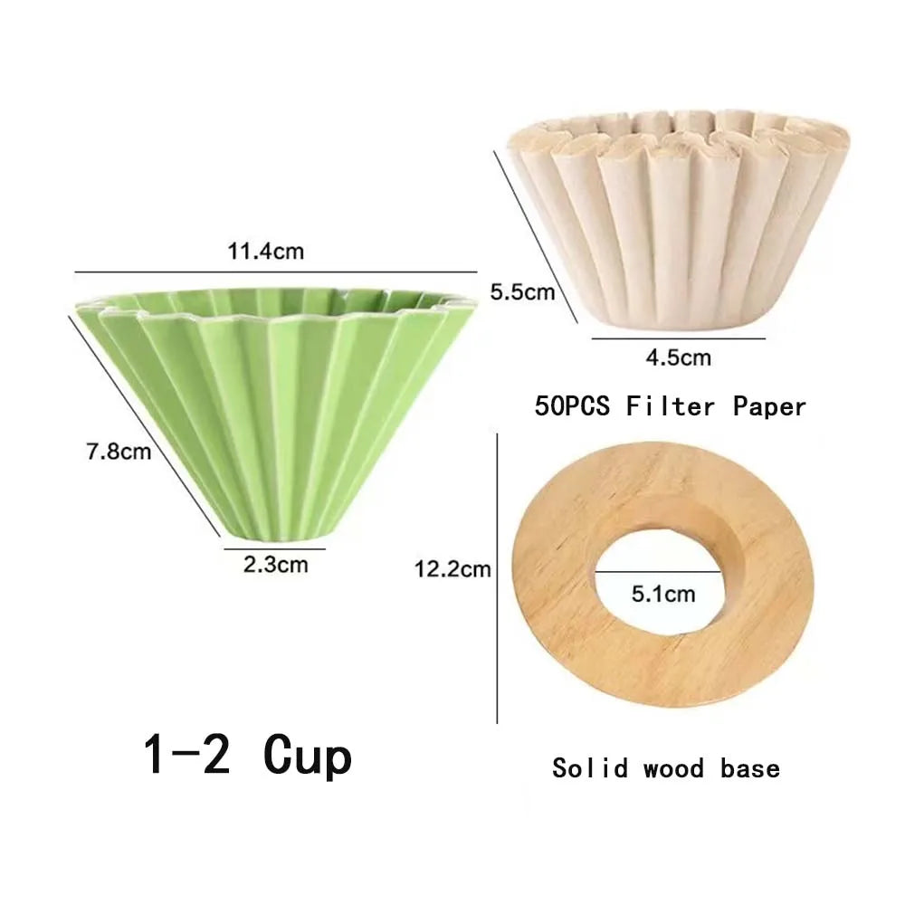 3pcs/set Ceramic Coffee Dripper Pour Over Coffee Maker Handmade Origami Coffee Filter Cup Flower Shape Funnel Drip Cafe Cake Cup