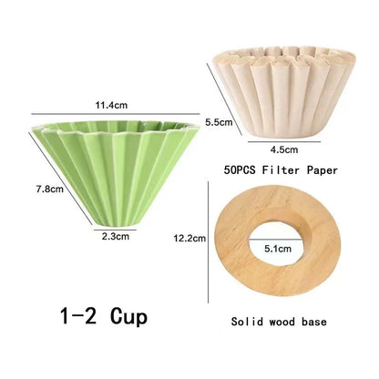 3pcs/set Ceramic Coffee Dripper Pour Over Coffee Maker Handmade Origami Coffee Filter Cup Flower Shape Funnel Drip Cafe Cake Cup