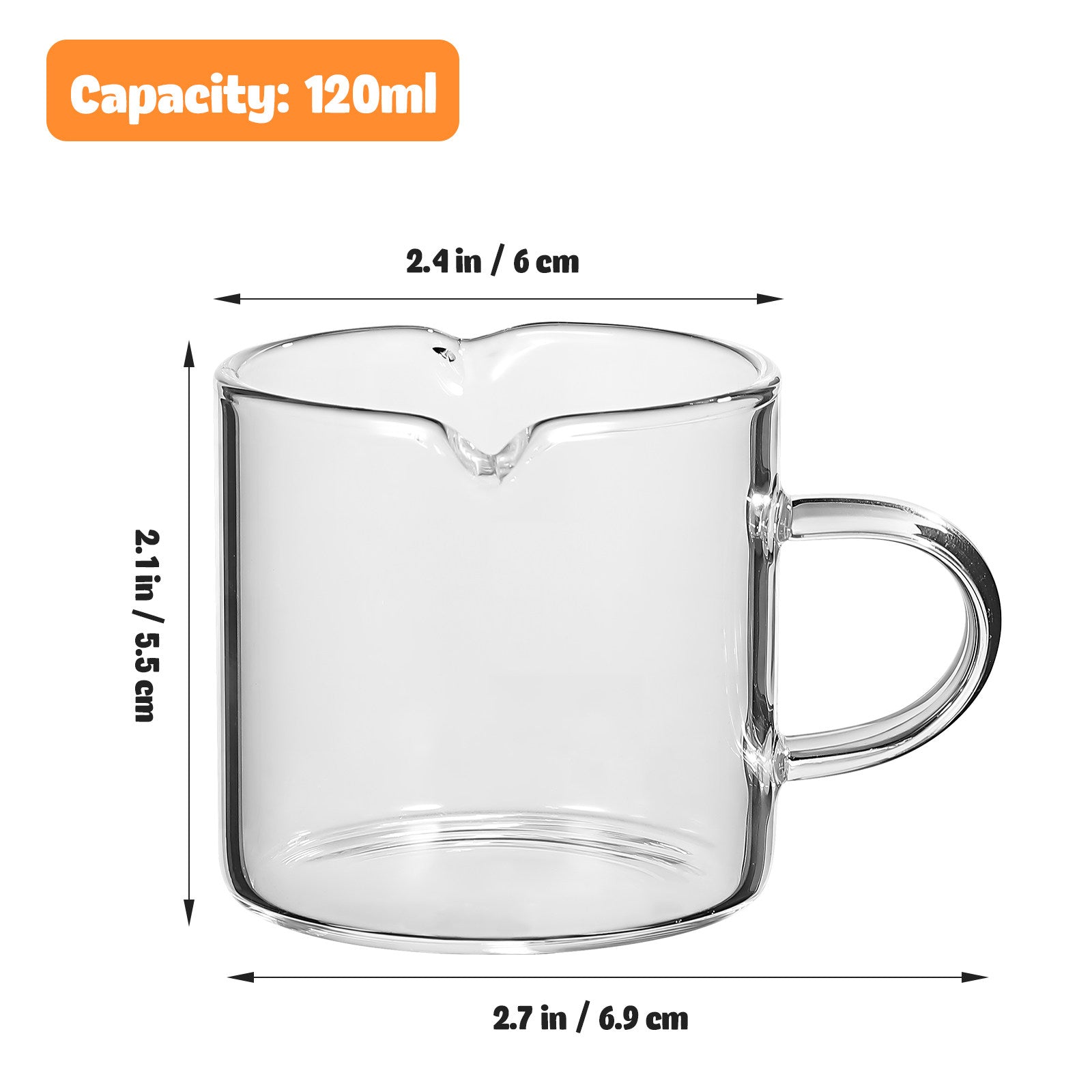 Glass Coffee Mugs - Double Spout Espresso Cups, Set of 2