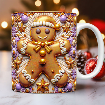 Ceramic Mugs: 3D Gingerbread Man Ceramic Mug - Cute Christmas Gift 11oz