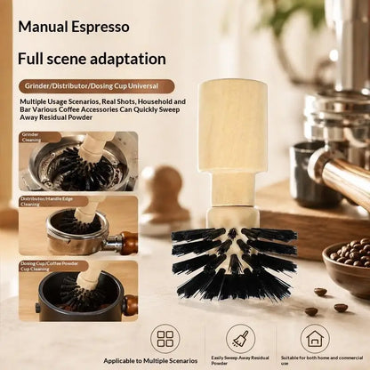 Coffee Portafilter Cleaning Brush Non-Shedding Bristles 50/55mm Wooden Handle for Home DIY Espresso Brewing Cleaning