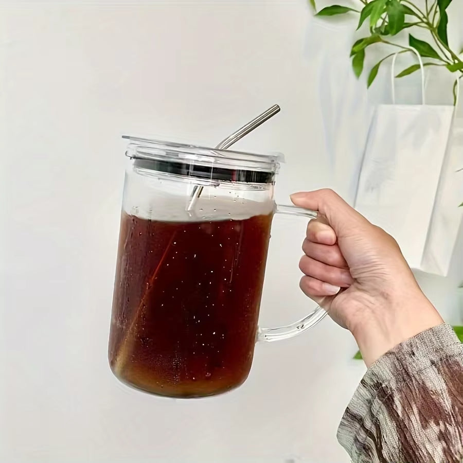 1L Large Glass Cup with Lid & Straw - Iced Coffee & More