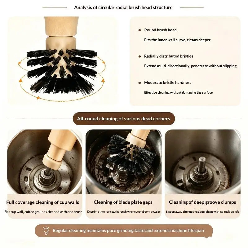 Coffee Portafilter Cleaning Brush Non-Shedding Bristles 50/55mm Wooden Handle for Home DIY Espresso Brewing Cleaning