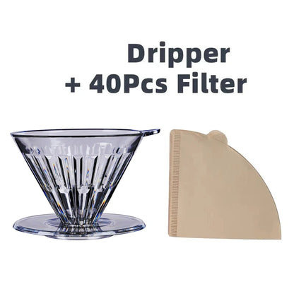 New Design Clear 1-4 Cups Slow Brewing Accessories Plastic Reusable Coffee Dripper Coffee Filter Cup Pour Over Coffee Maker