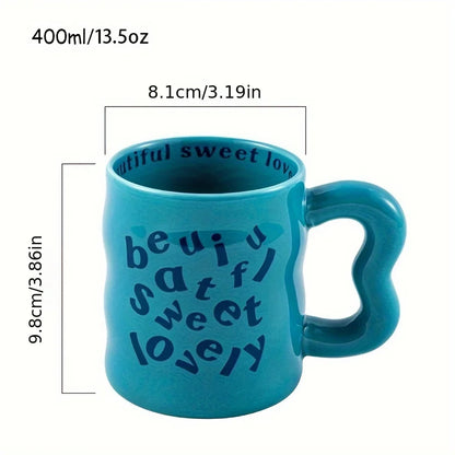 Coffee Mug: Ceramic Alphabet Mug 13.5oz - Unique Handle Coffee Cup Gift