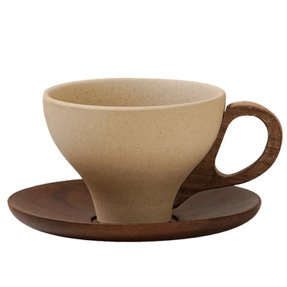 Rustic Terracotta Coffee Cup Set, Vintage Ceramic Latte Mugs w/Saucers, Microwave Dishwasher Safe, Home Cafe Afternoon Tea