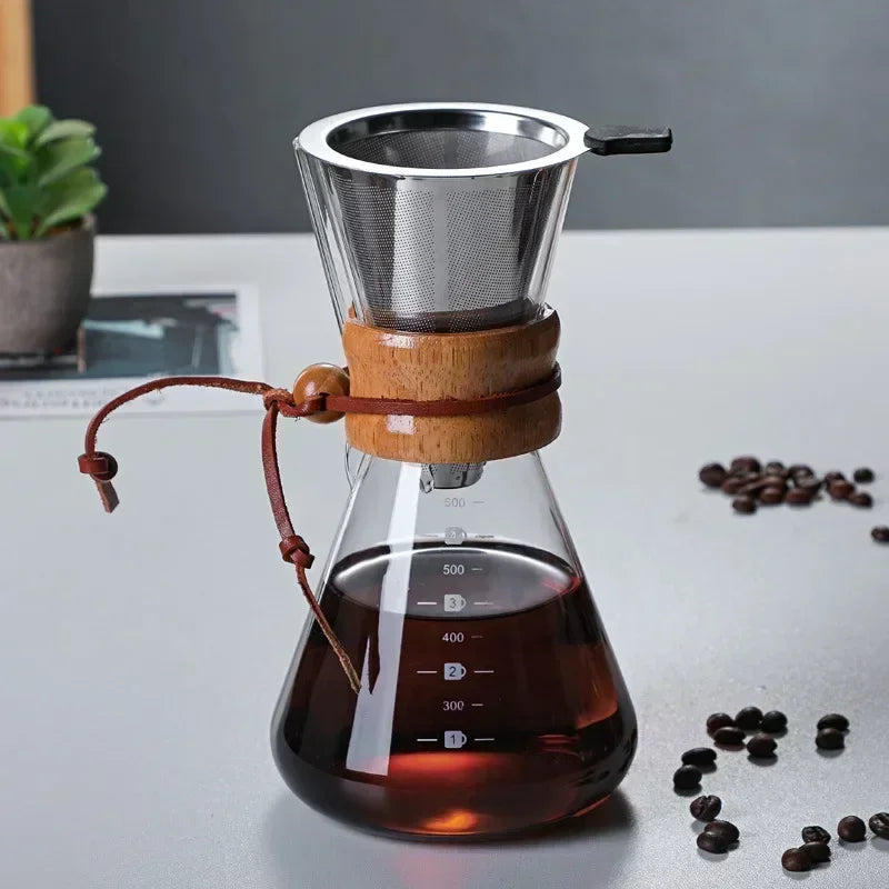Glass Kettle with Steel Filter - Coffee Pour Over Dripper
