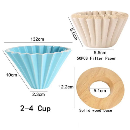 3pcs/set Ceramic Coffee Dripper Pour Over Coffee Maker Handmade Origami Coffee Filter Cup Flower Shape Funnel Drip Cafe Cake Cup