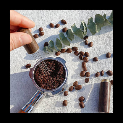 Coffee Stirrer Tool - 6 Needle Walnut, Portable & Precise