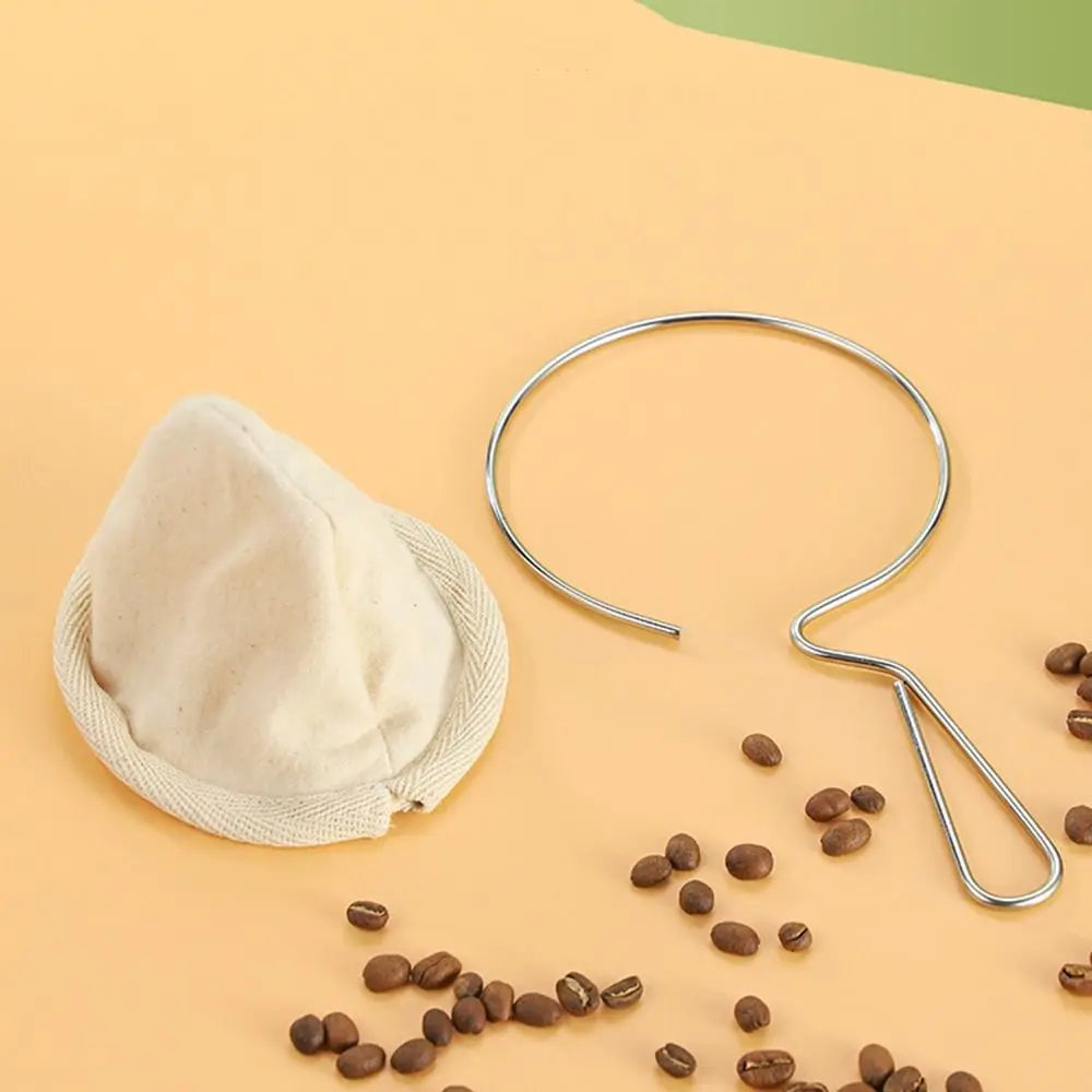 Flannel Cloth Coffee Filter Strainers Stainless Steel Handle Reusable Pour Over Coffee Dripper Fine Mesh Detachable
