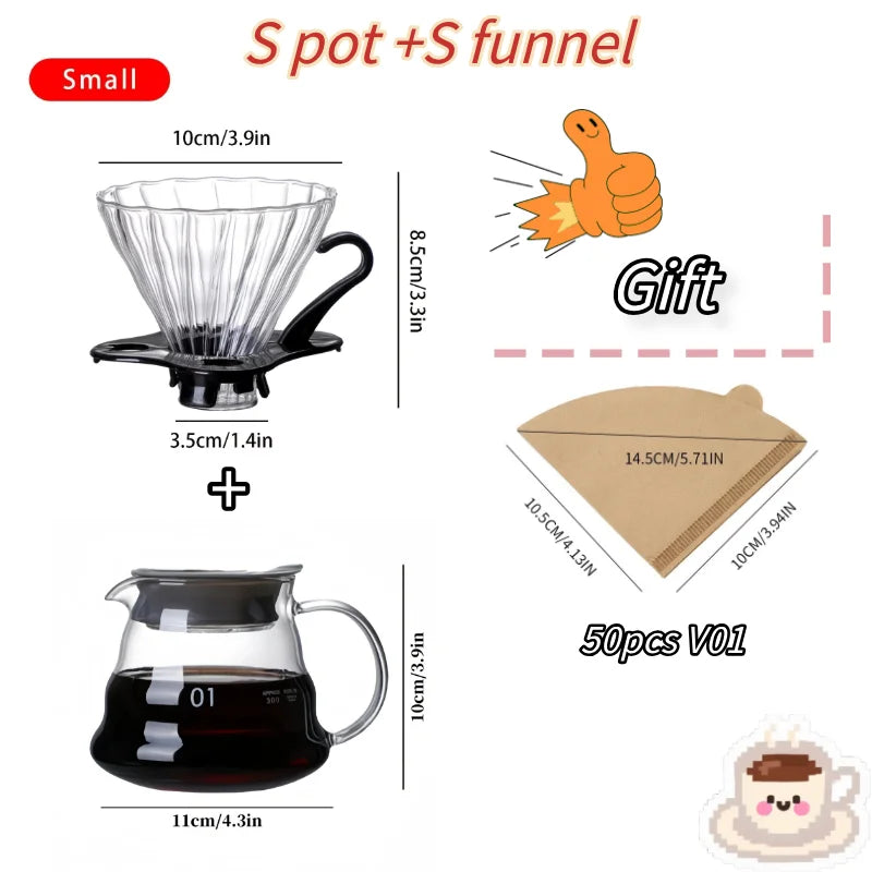 Glass Coffee Pot and Funnel Hand-Made Coffee Pot Filter Set Cloud Shaped Coffee Maker Server with Extraction Cup for Home Use
