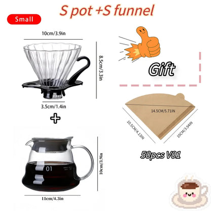 Glass Coffee Pot and Funnel Hand-Made Coffee Pot Filter Set Cloud Shaped Coffee Maker Server with Extraction Cup for Home Use