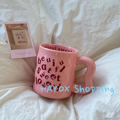 Coffee Mug: Ceramic Alphabet Mug 13.5oz - Unique Handle Coffee Cup Gift