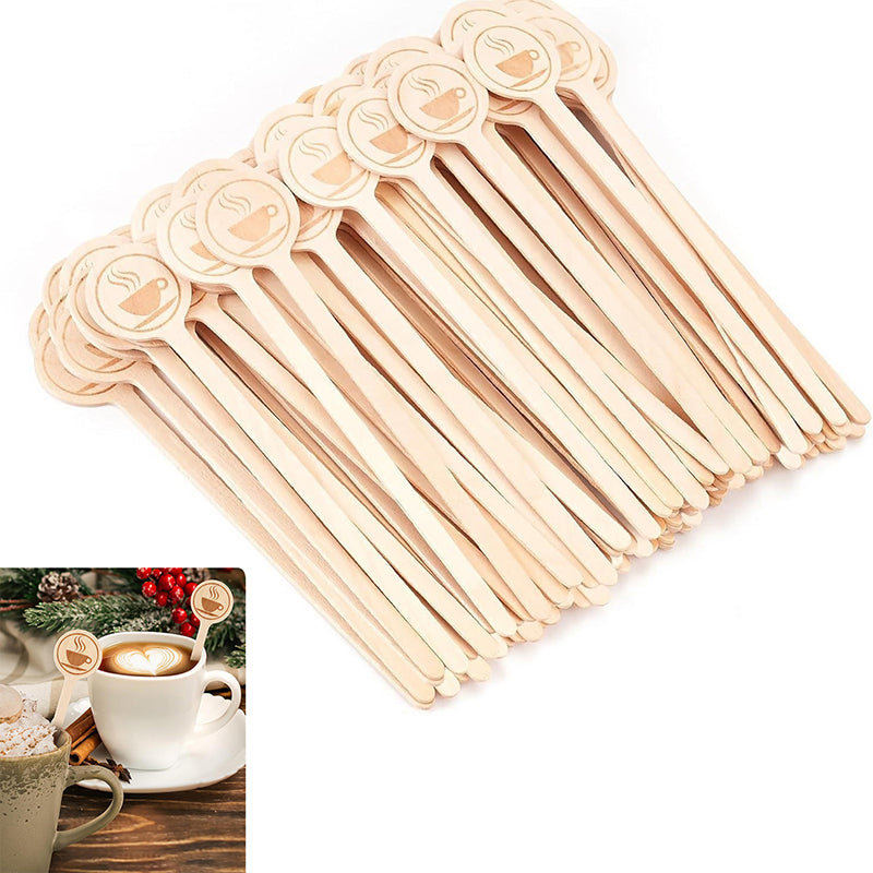 Wooden Coffee Stirrers 5.9-Inch, 20/100Pcs, Round Ends