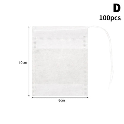 Disposable Teabags 100Pcs - Non-Woven Filter Bags with Drawstring