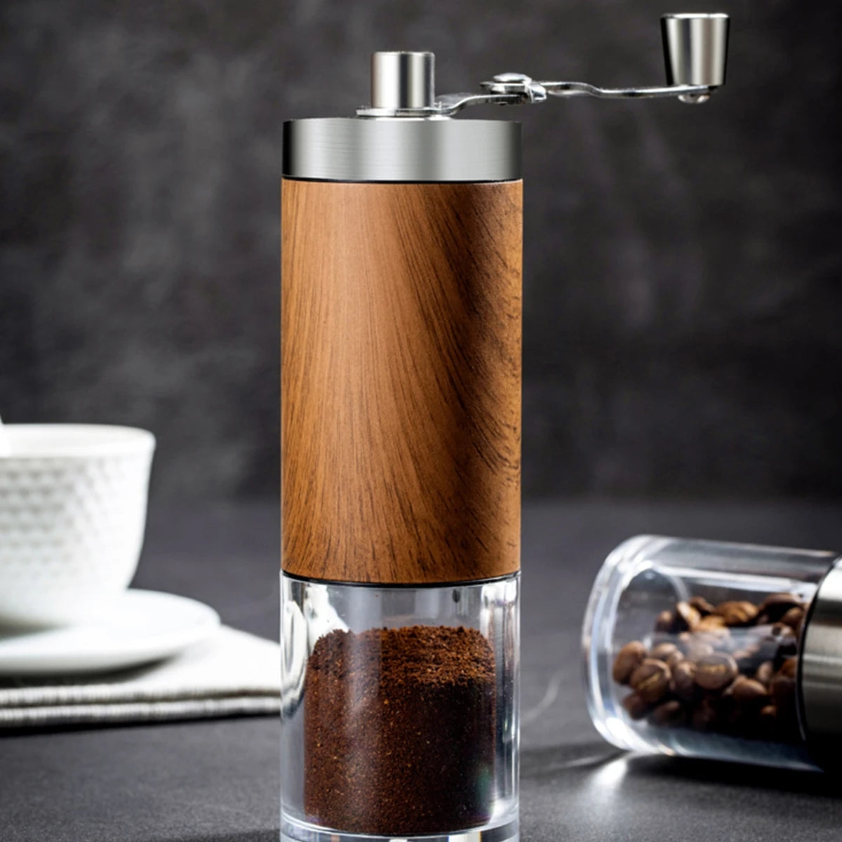 Coffee Bean Grinder Portable Wood Grain Stainless Steel