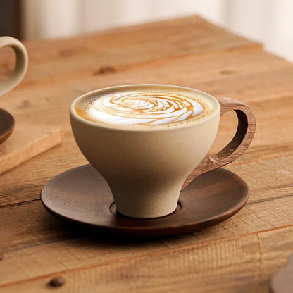 Rustic Terracotta Coffee Cup Set, Vintage Ceramic Latte Mugs w/Saucers, Microwave Dishwasher Safe, Home Cafe Afternoon Tea