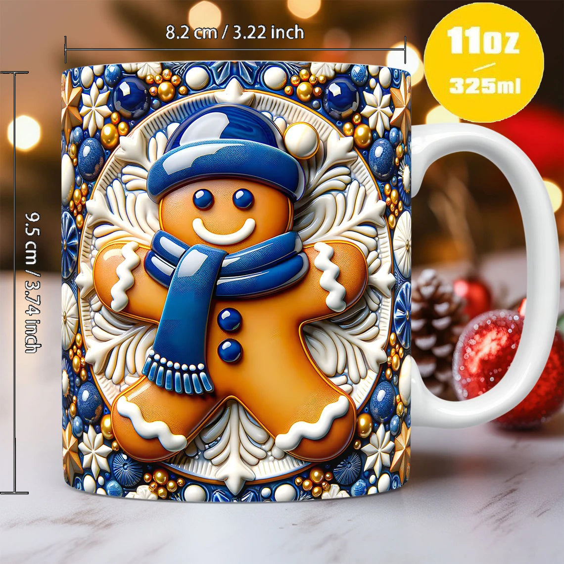 Ceramic Mugs: 3D Gingerbread Man Ceramic Mug - Cute Christmas Gift 11oz