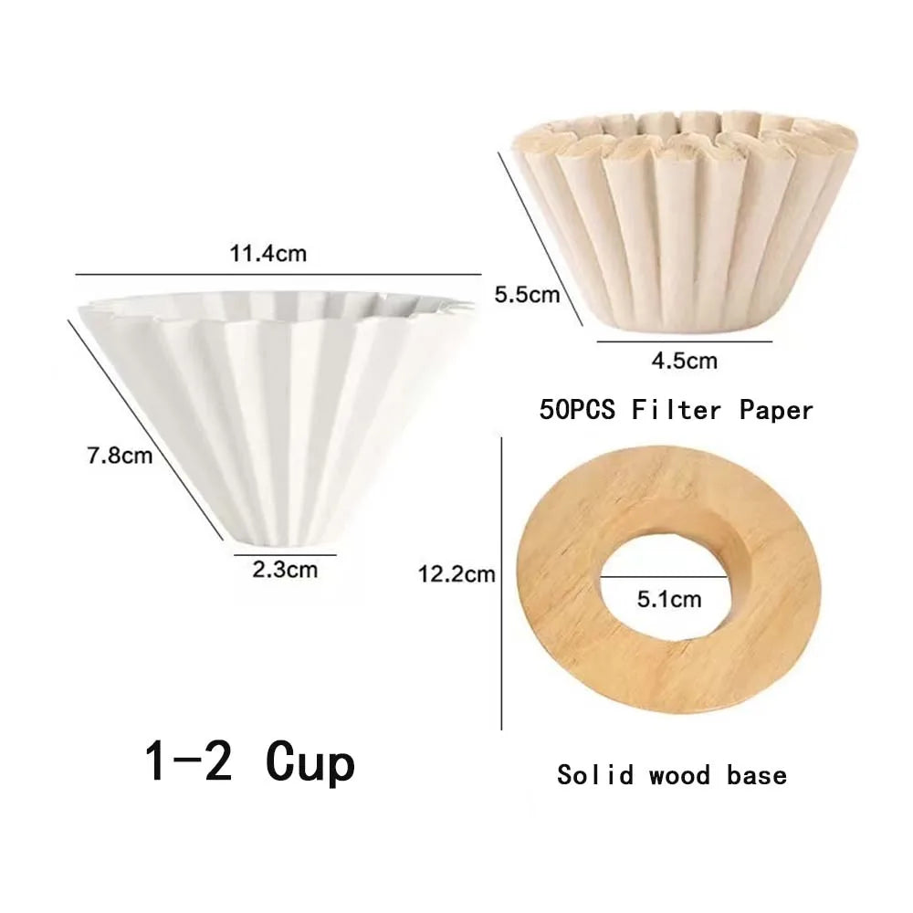 3pcs/set Ceramic Coffee Dripper Pour Over Coffee Maker Handmade Origami Coffee Filter Cup Flower Shape Funnel Drip Cafe Cake Cup