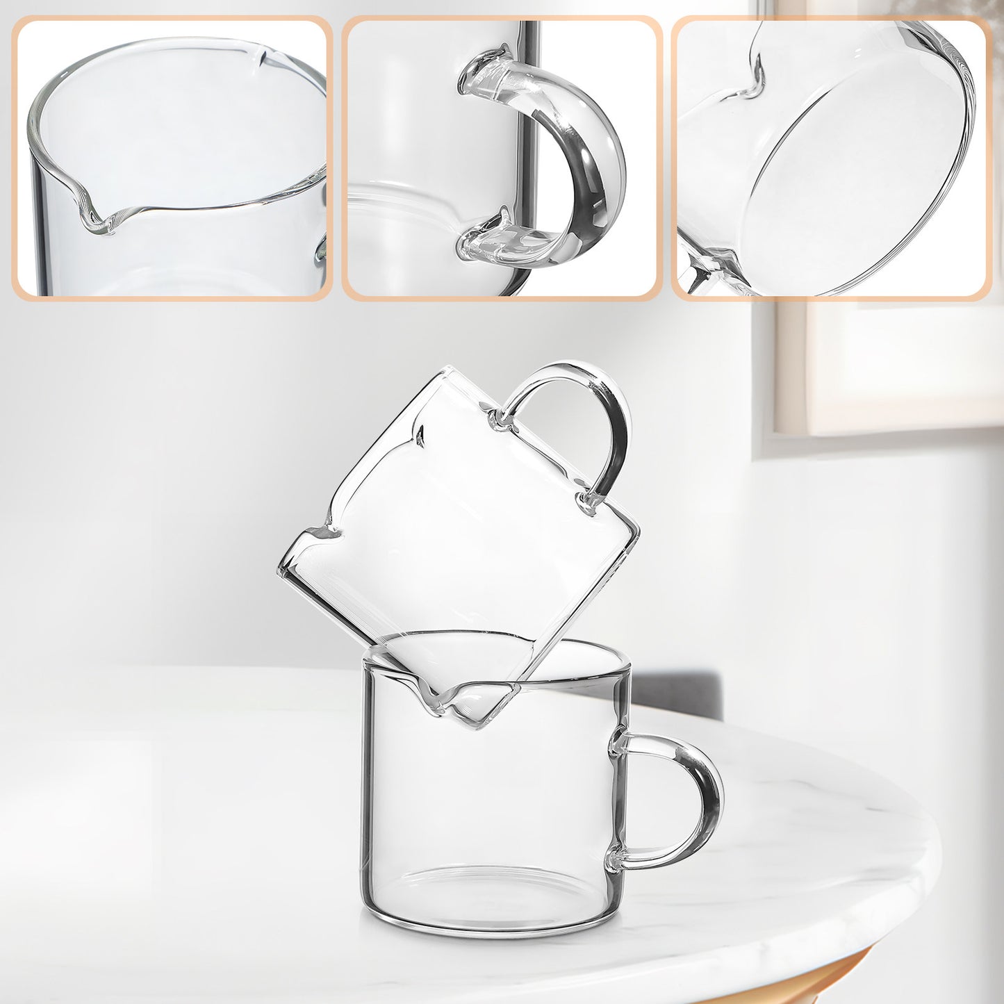 Glass Coffee Mugs - Double Spout Espresso Cups, Set of 2