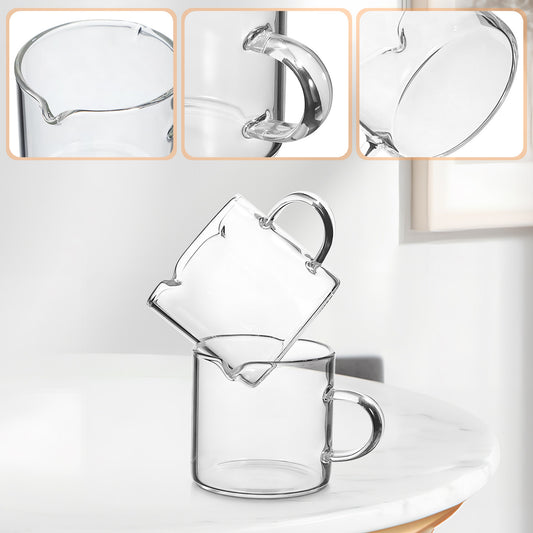 Glass Coffee Mugs - Double Spout Espresso Cups, Set of 2