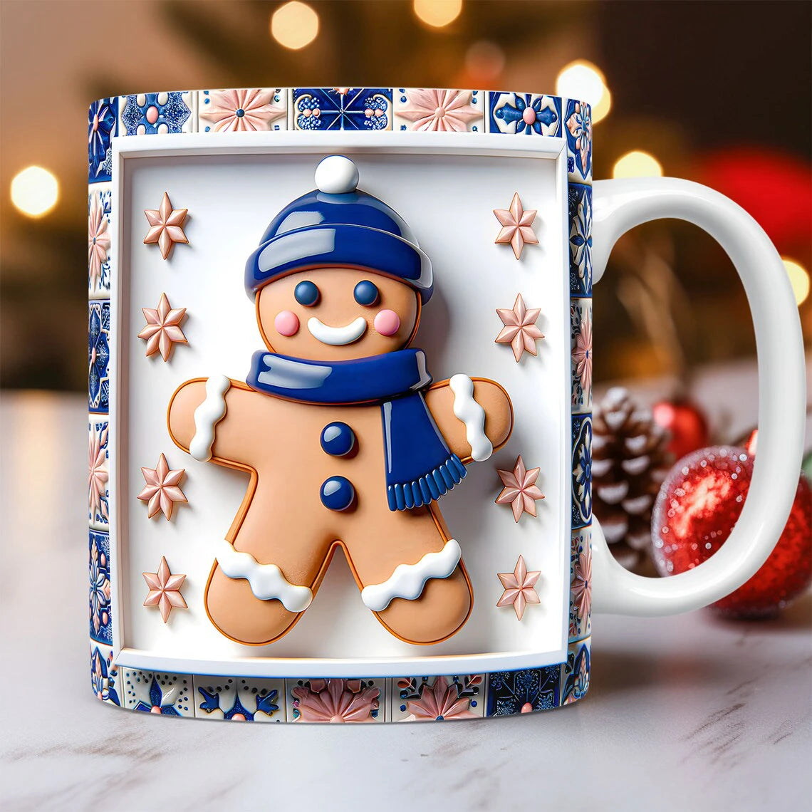 Ceramic Mugs: 3D Gingerbread Man Ceramic Mug - Cute Christmas Gift 11oz