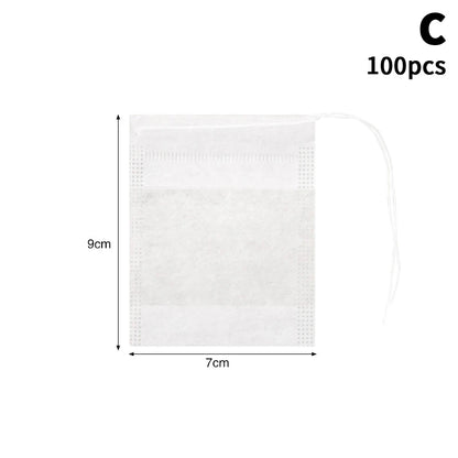 Disposable Teabags 100Pcs - Non-Woven Filter Bags with Drawstring