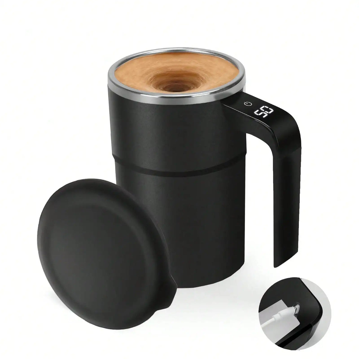 Automatic Stirring Coffee Mug With Temperature Display, USB-Rechargeable, 304 Stainless Steel, 200mAh Battery, Magnetic Stirrer – Portable For Home And Office Use, Temperature Display Mug,Gift For Coffee Lovers